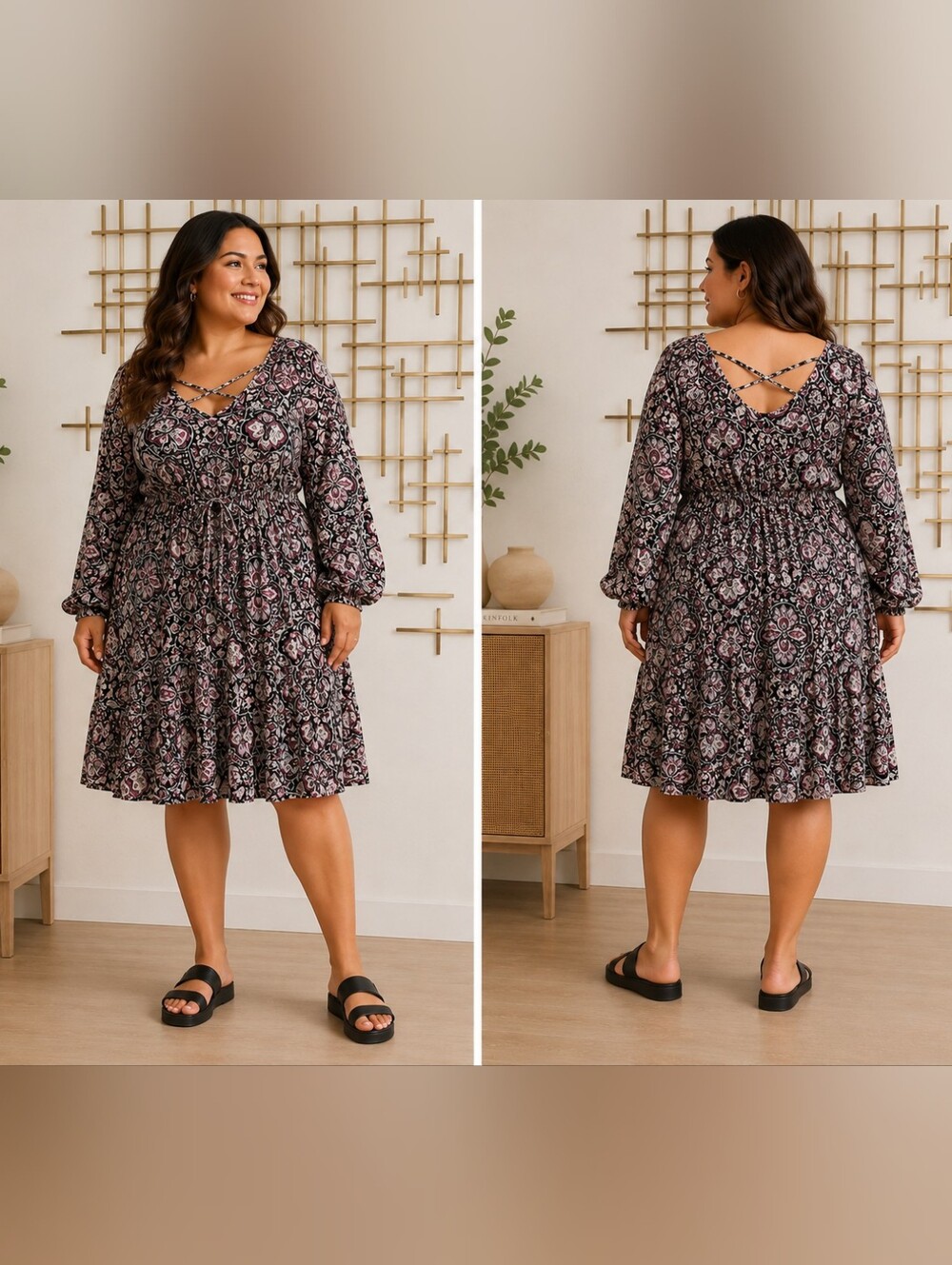 Torrid Size 1 (14/16) Boho Medallion Floral Criss Cross Dress
